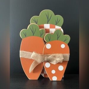 NEW Easter Decor 3 Patterned Stacked Carrots with Ribbon Set Wood